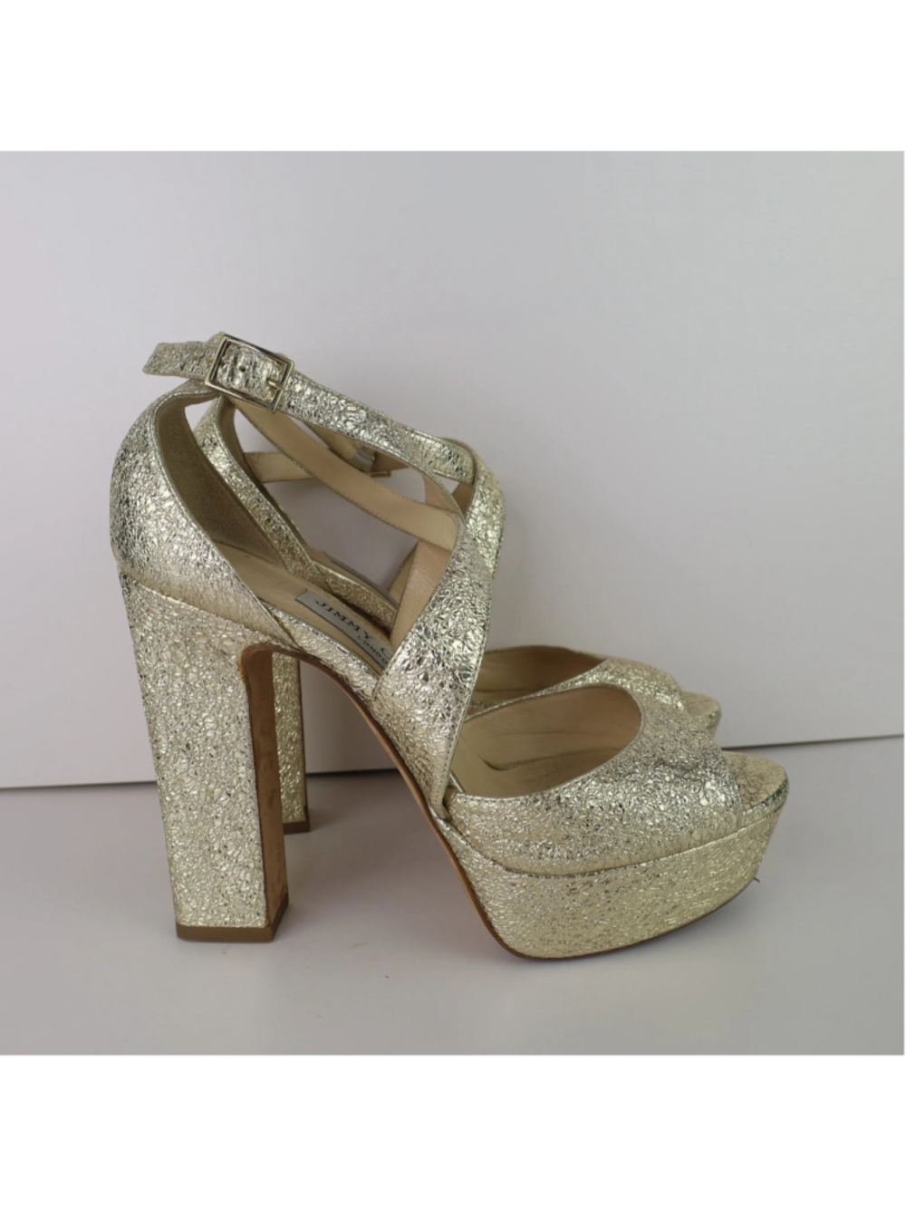 Jimmy Choo Gold Platform Heels EU 36.5 US 6.5 Metallic Leather Sandals 0483 - Picture 2 of 16
